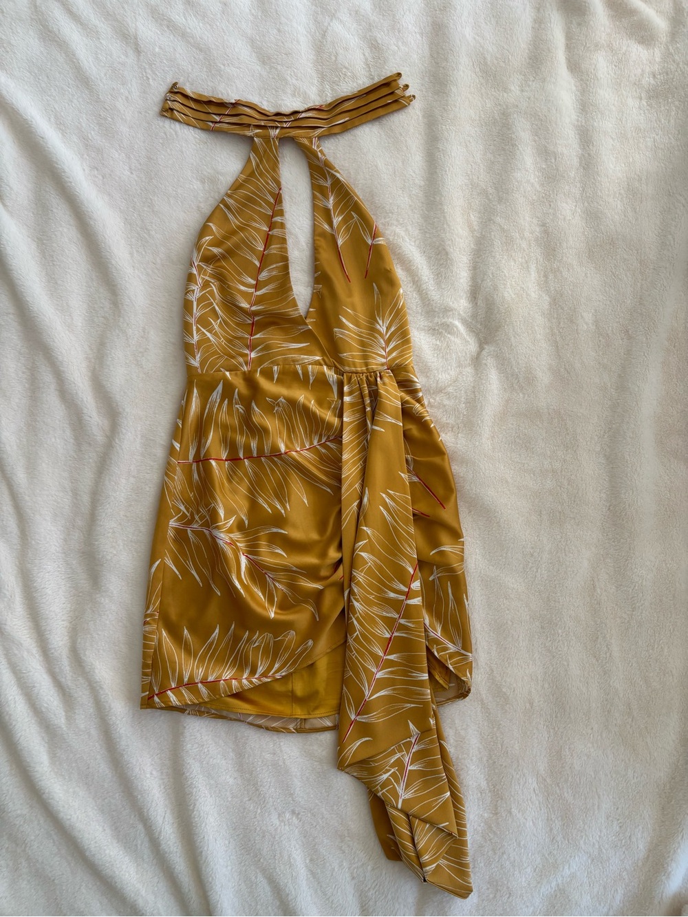 Camila Coelho Mustard Yellow Halter Mini Dress with Asymmetric Sash - Picture 4 of 11
